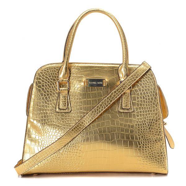 michael kors gia metallic crocodile-preget satchel gylne Trekke Billig fx37p